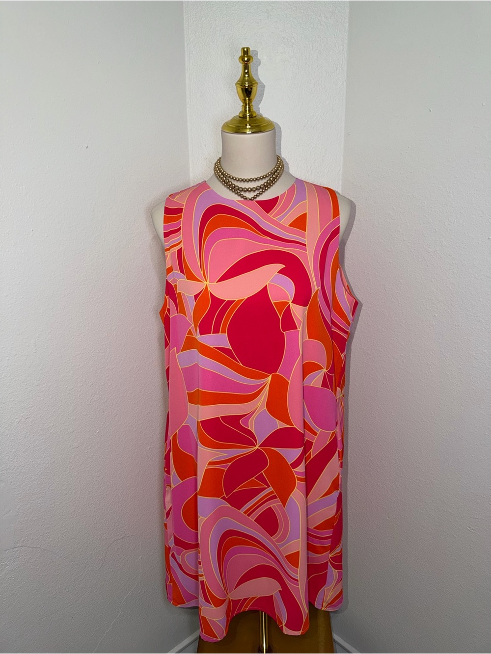 Pink Orange Retro Print Dress